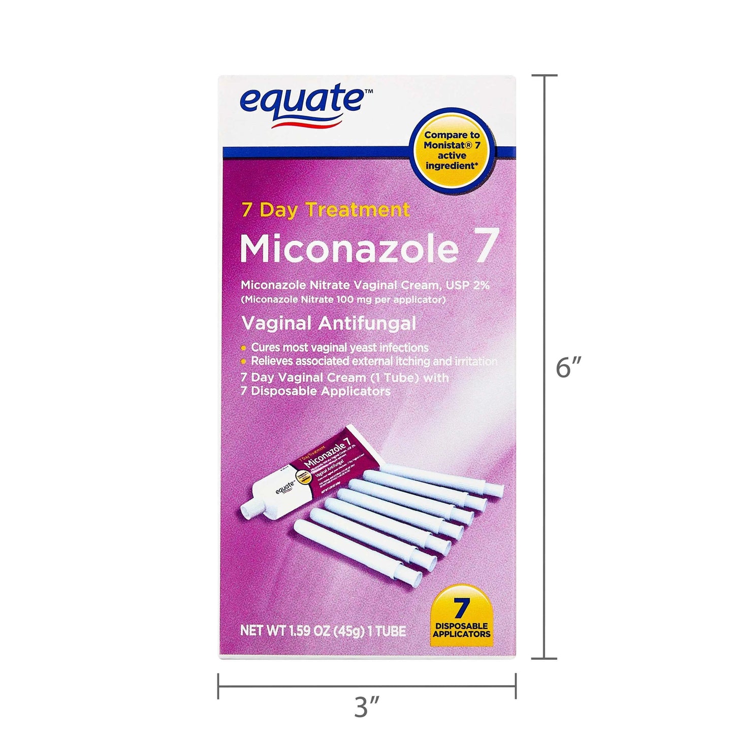 Equate Miconazole 7 Day Vaginal Treatment Cream with Disposable Applicators, 1.59 oz