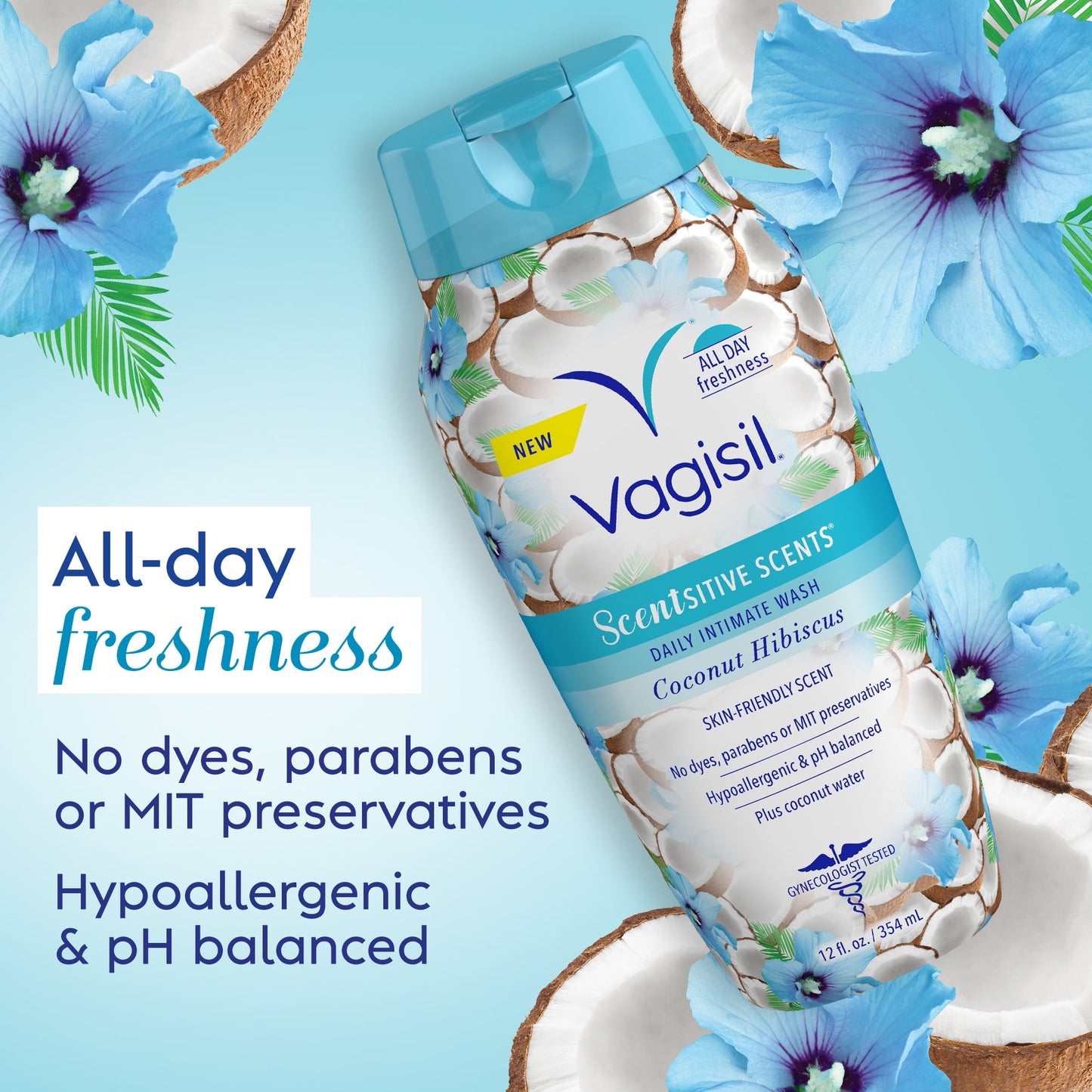 Vagisil Scentsitive Scents Feminine Wash – Coconut Hibiscus, 12 oz | Gentle Daily Cleanser