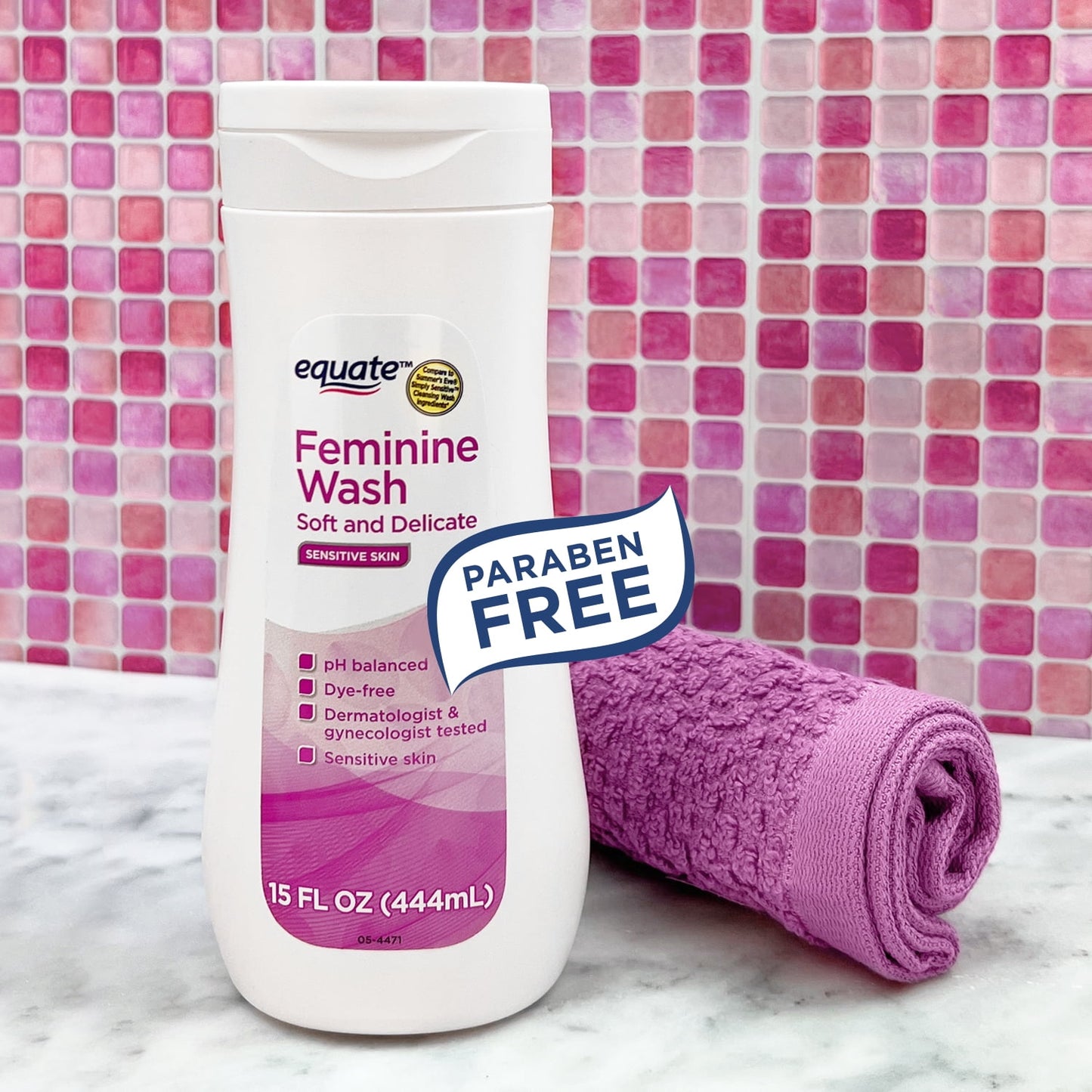 Equate Feminine Wash for Sensitive Skin – Soft & Delicate Formula, 15 fl oz, pH-Balanced