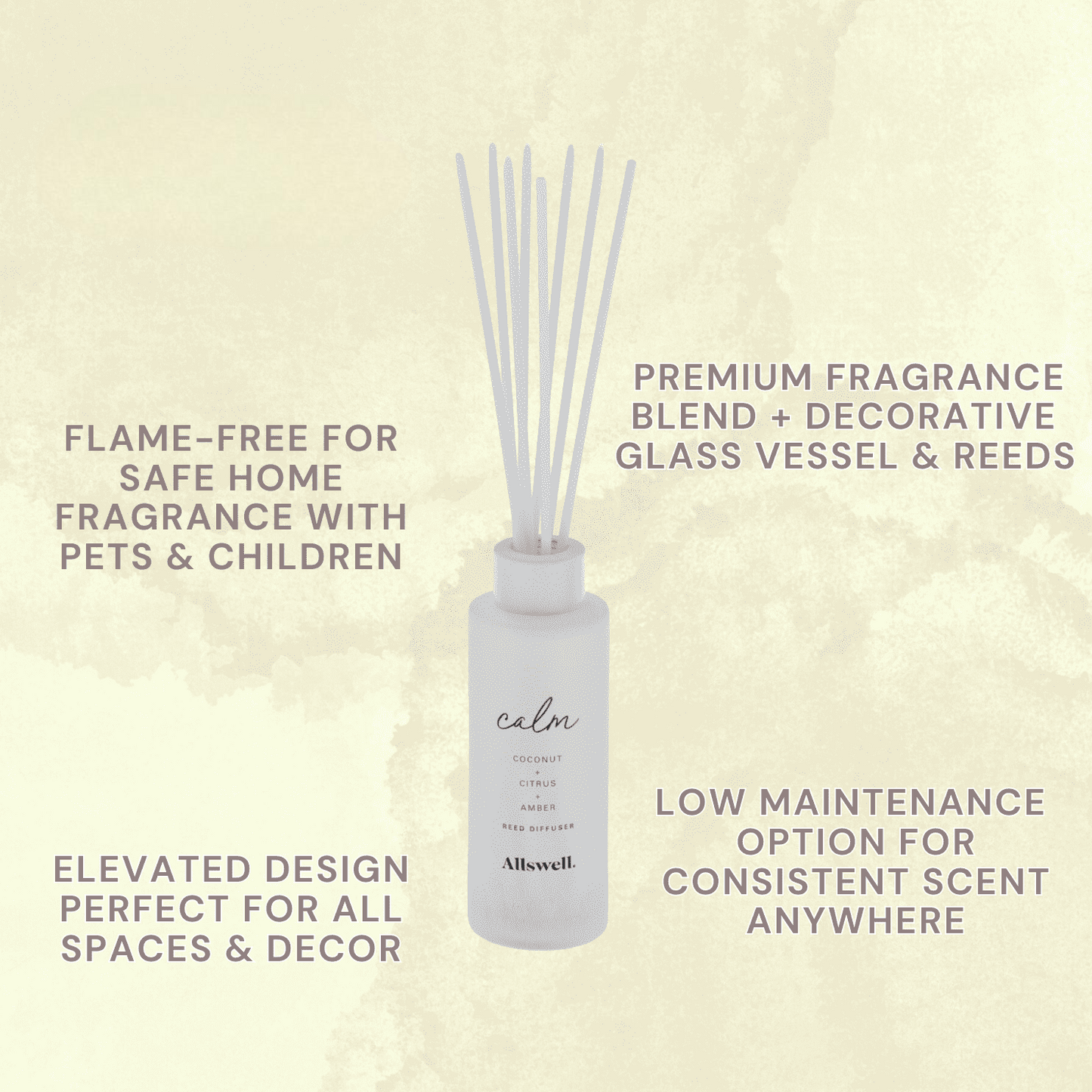 Allswell Calm Scented Reed Diffuser – Coconut · Citrus · Amber – 3 fl oz (90 mL) with 8 Reeds