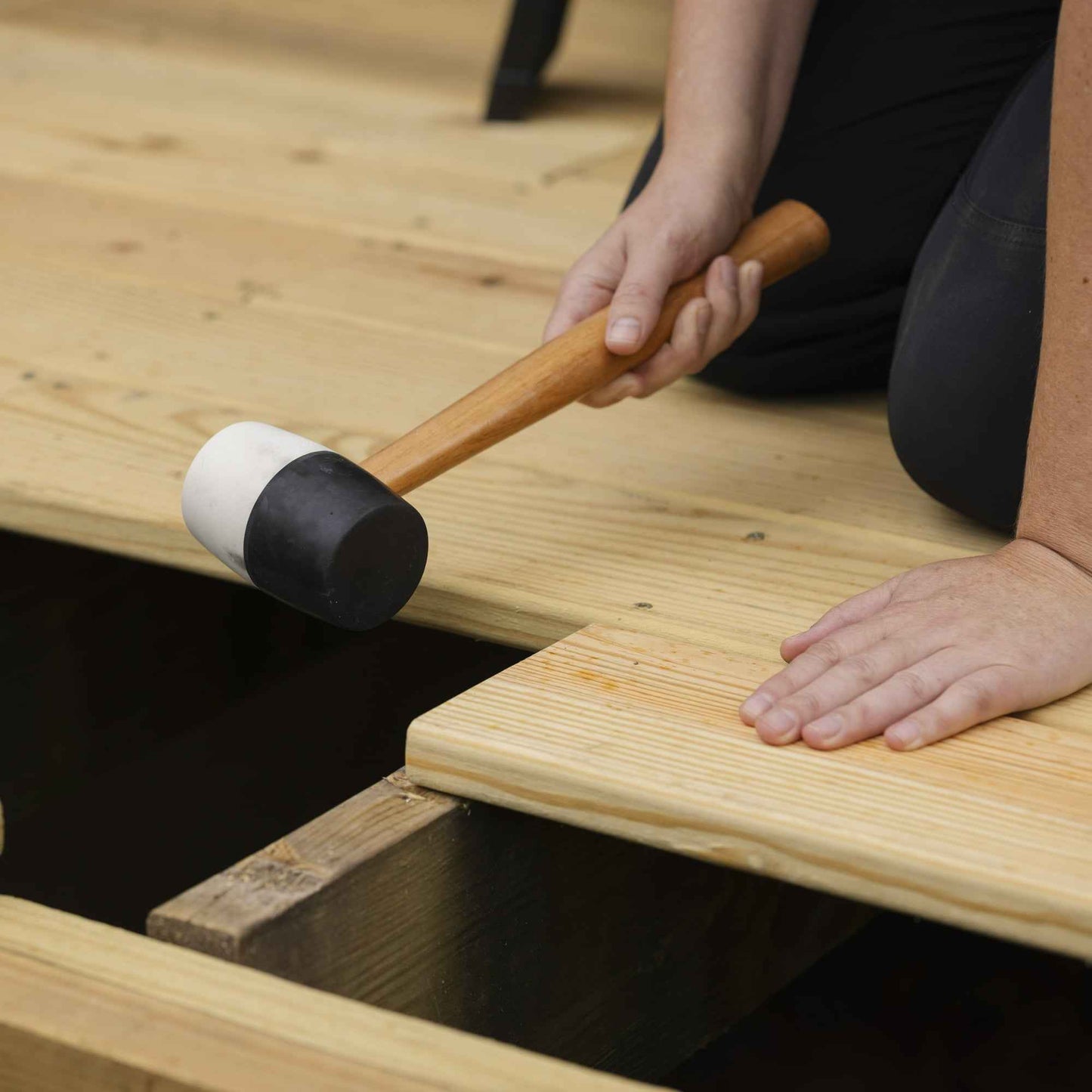 Hyper Tough 16 oz. Double Headed Rubber Mallet | Dual Non-Marring (Black & White) Face Hammer | Hardwood Handle