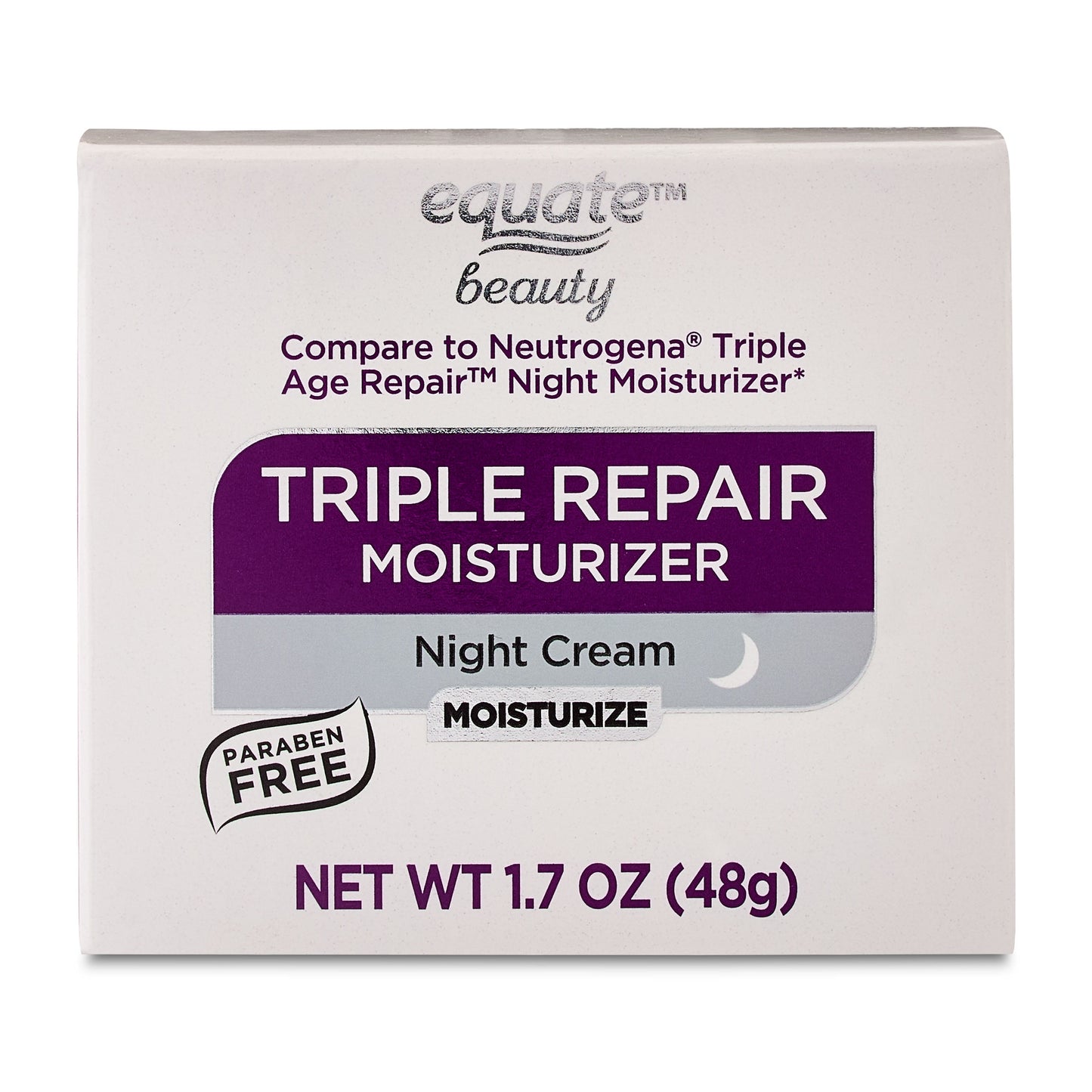 Equate Triple Repair Moisturizer Night Cream – 1.7 oz, Hydrating Overnight Face Cream for Smoother, Healthier-Looking Skin