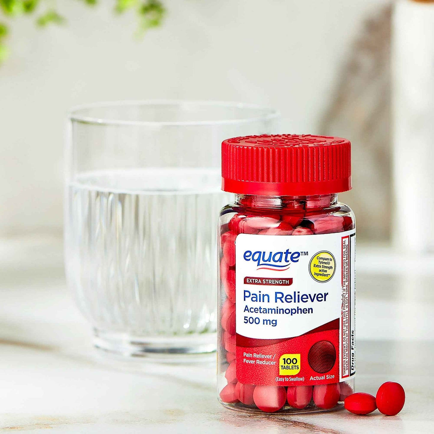 Equate Extra Strength Pain Reliever Acetaminophen Caplets, 500 mg, Pain Reliever/Fever Reducer, 100 Count