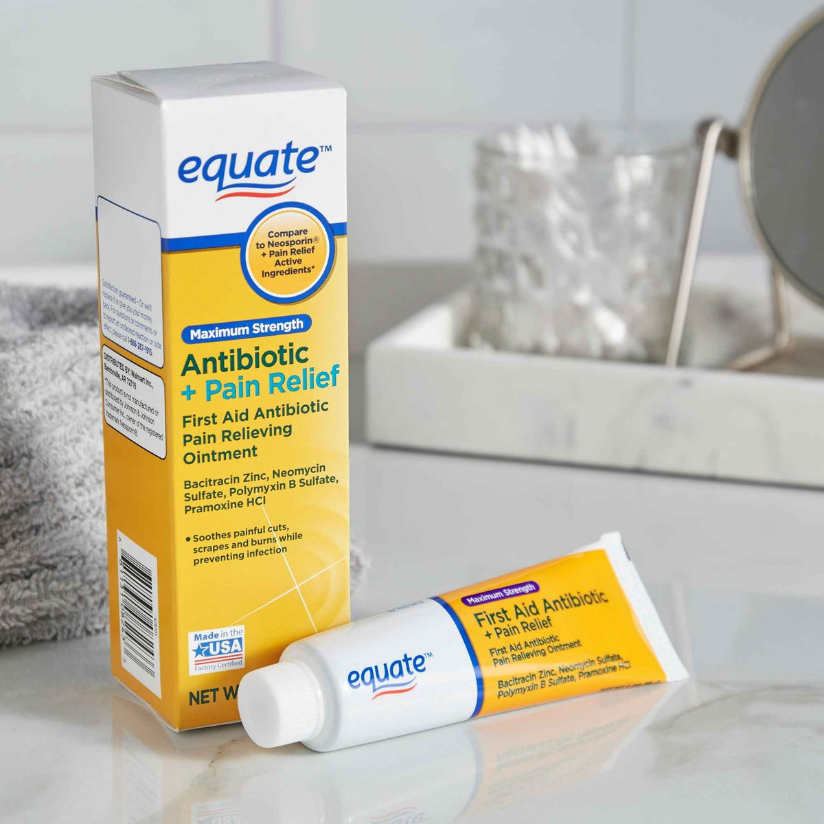 Equate Maximum Strength Antibiotic & Pain Relief First Aid Ointment – 1 oz