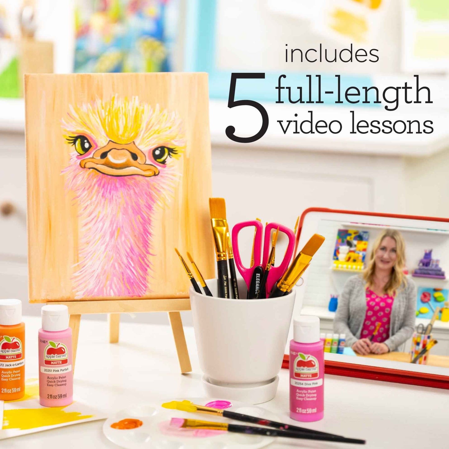 Apple Barrel Acrylic Paint Kit – 34-Piece Set w/ 23 Paints, 10 Brushes, Mod Podge & Lessons – Safe, Non-Toxic Art Supplies for Beginners & Kids