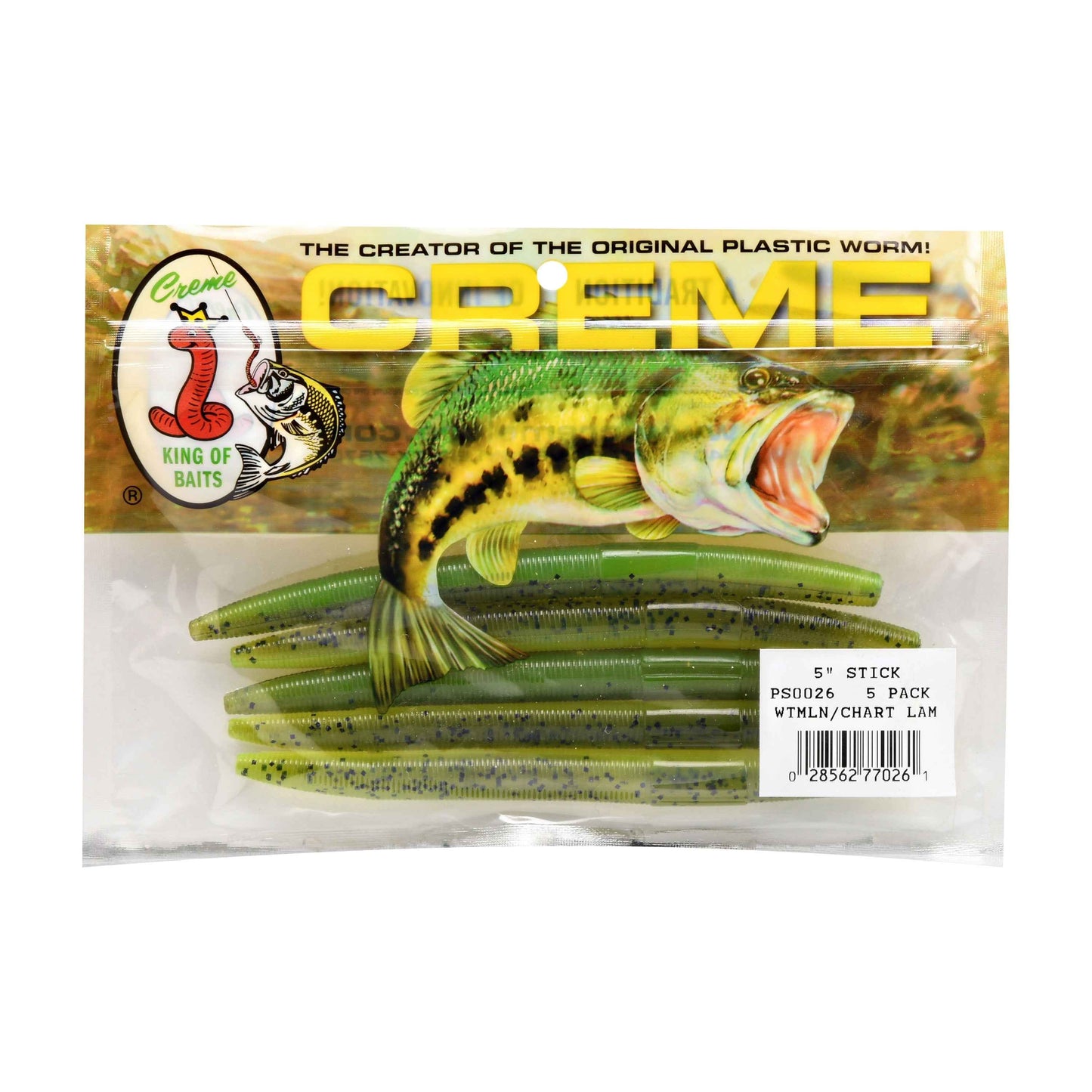Creme Lure Soft Stick Bait Fishing Lure – Watermelon Chartreuse Lam (5-Pack)