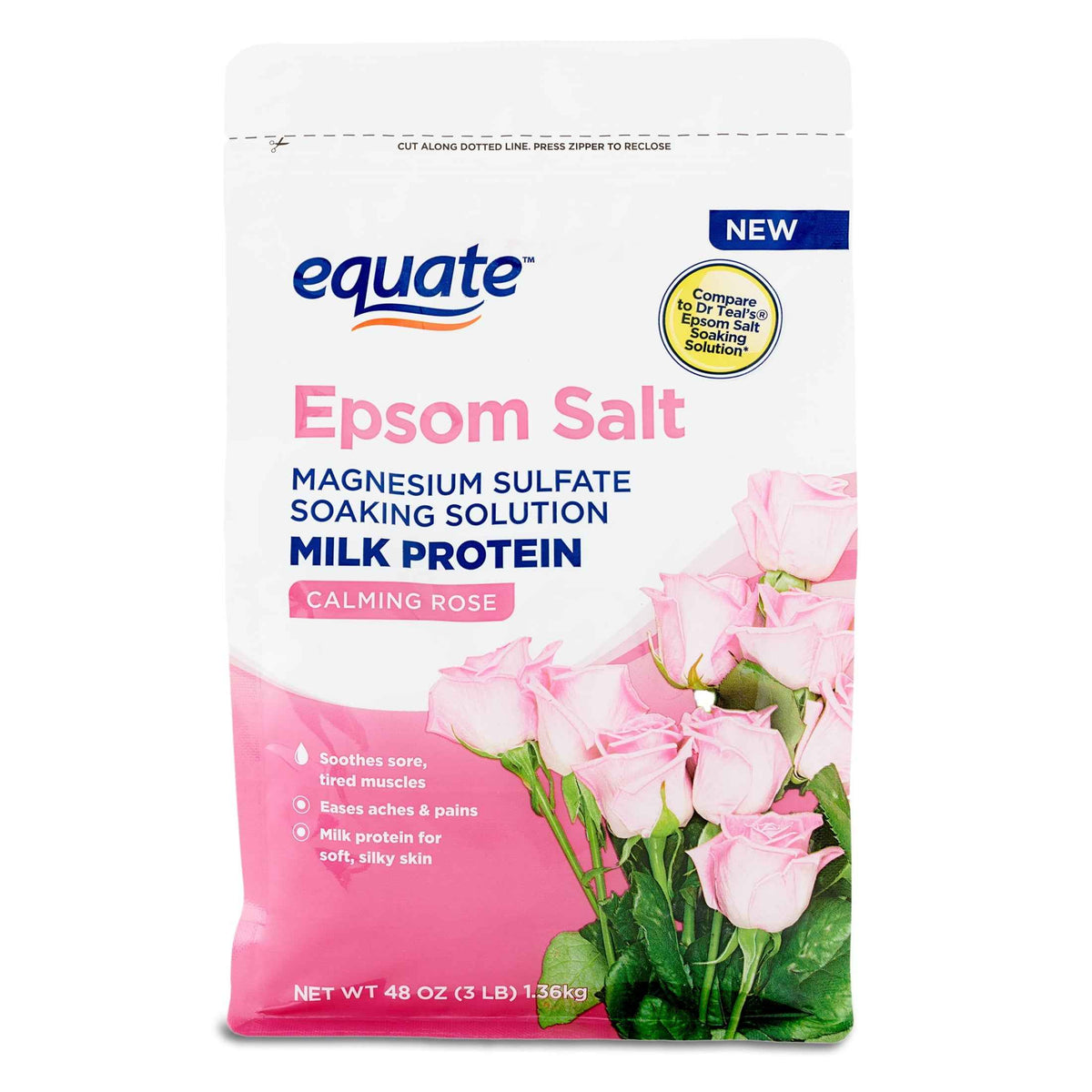 Equate Epsom Salt Bath Soak with Rose Oil & Milk Protein, 3 lb – Soft Skin & Relaxation