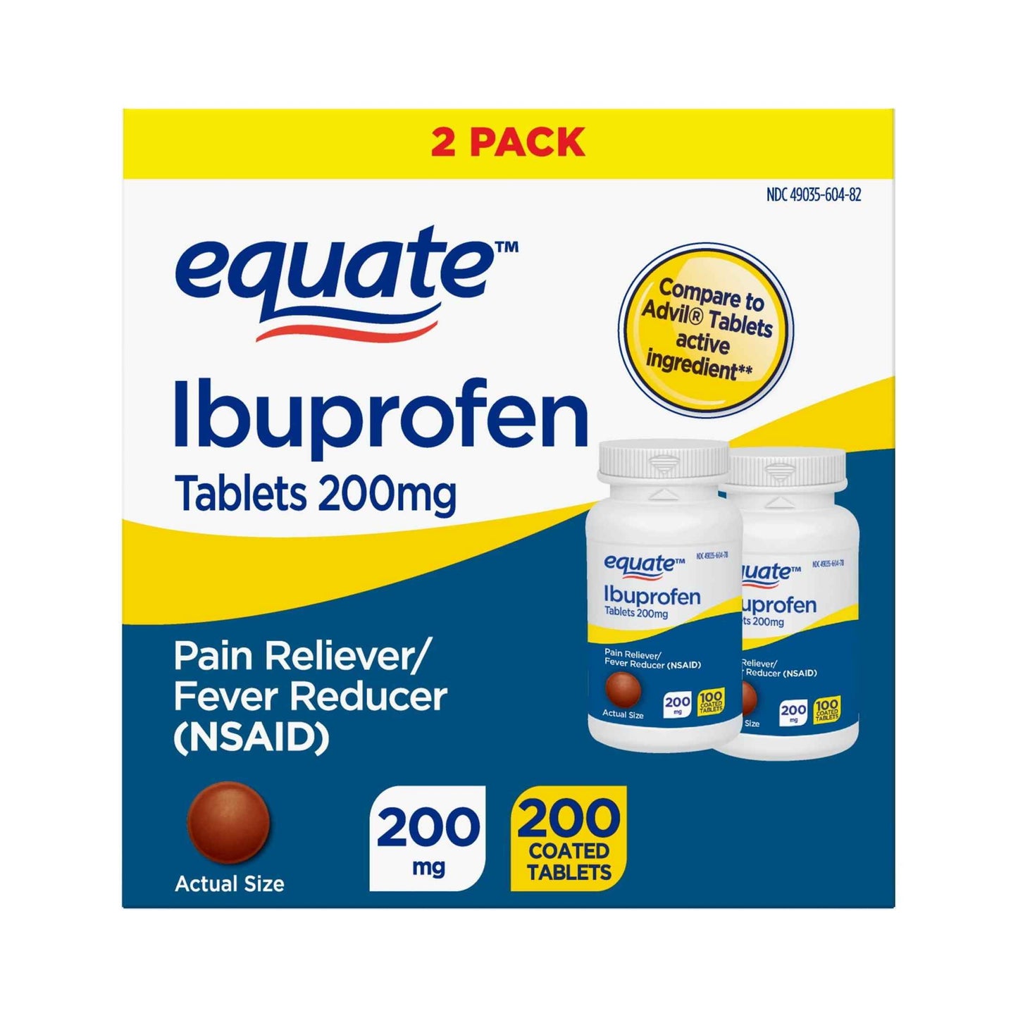 Equate Ibuprofen Tablets 200 mg – Pain Reliever & Fever Reducer – 40, 100, or 200 Count Options