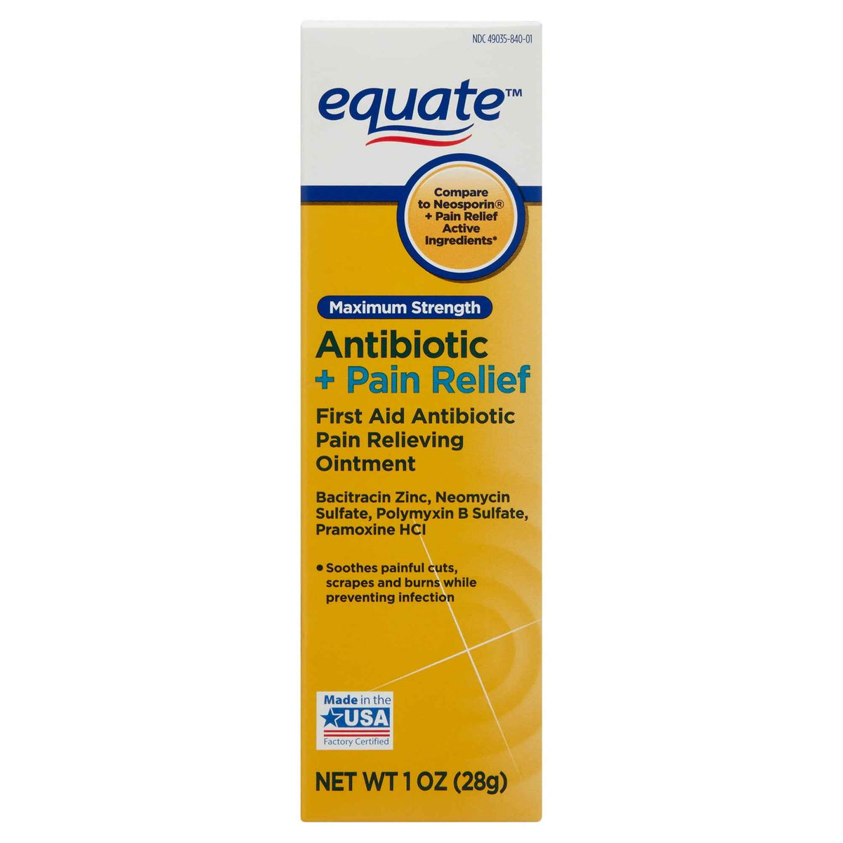 Equate Maximum Strength Antibiotic & Pain Relief First Aid Ointment – 1 oz