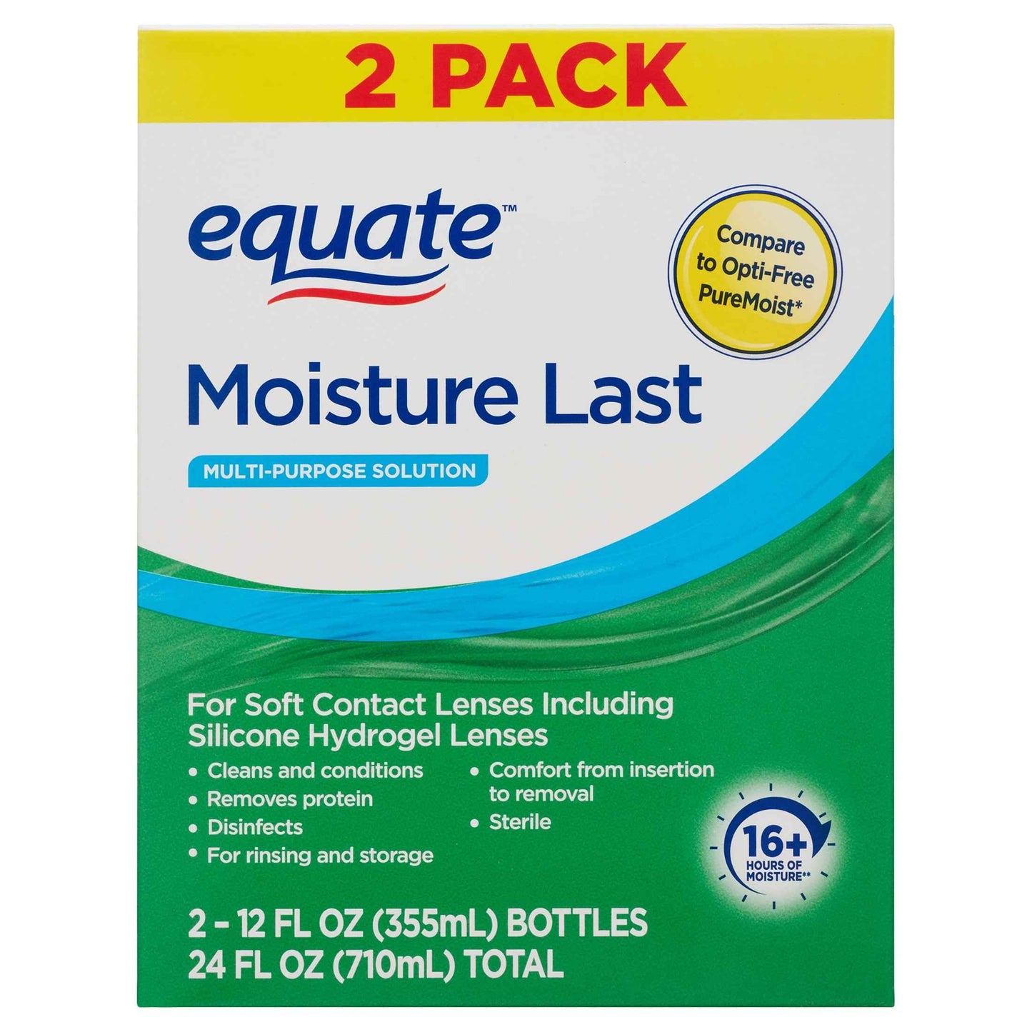 Equate Moisture Last Multi-Purpose Solution for Soft Contact Lenses, 24 fl oz (2x12 fl oz)