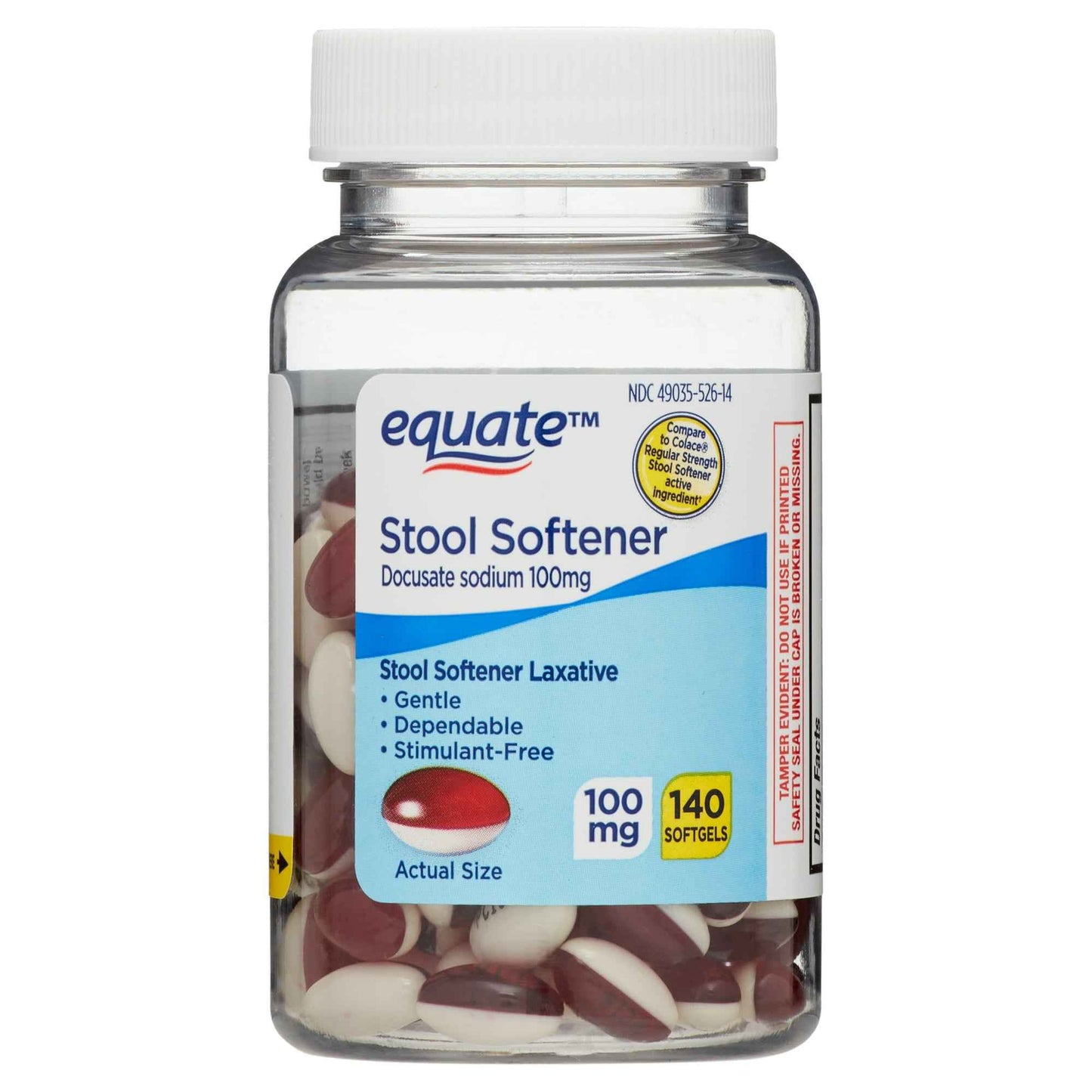 Equate Stool Softener Laxative Softgels for Constipation, 100 mg, 140 Count