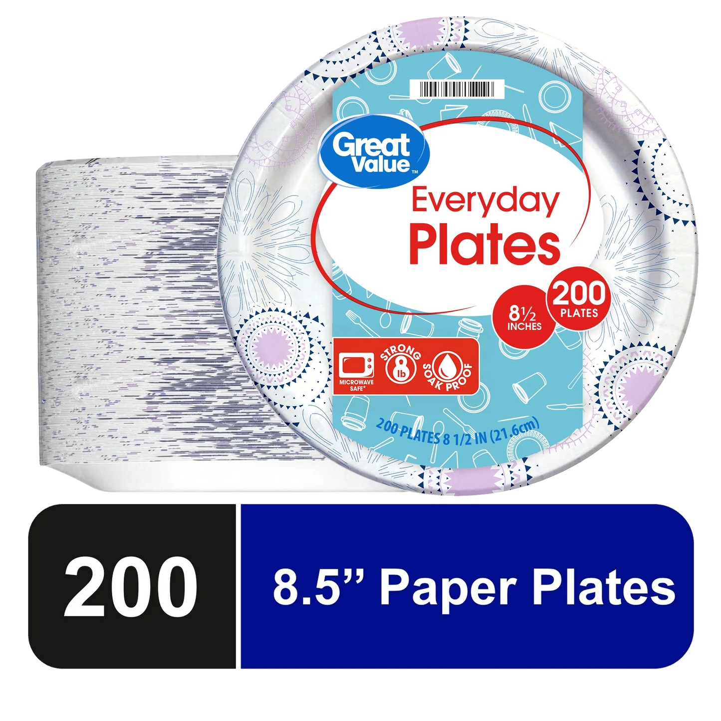 Great Value Disposable Paper Plates – 8.5 Inch – Durable, Cut-Resistant & Convenient for Parties, Picnics and Everyday Use