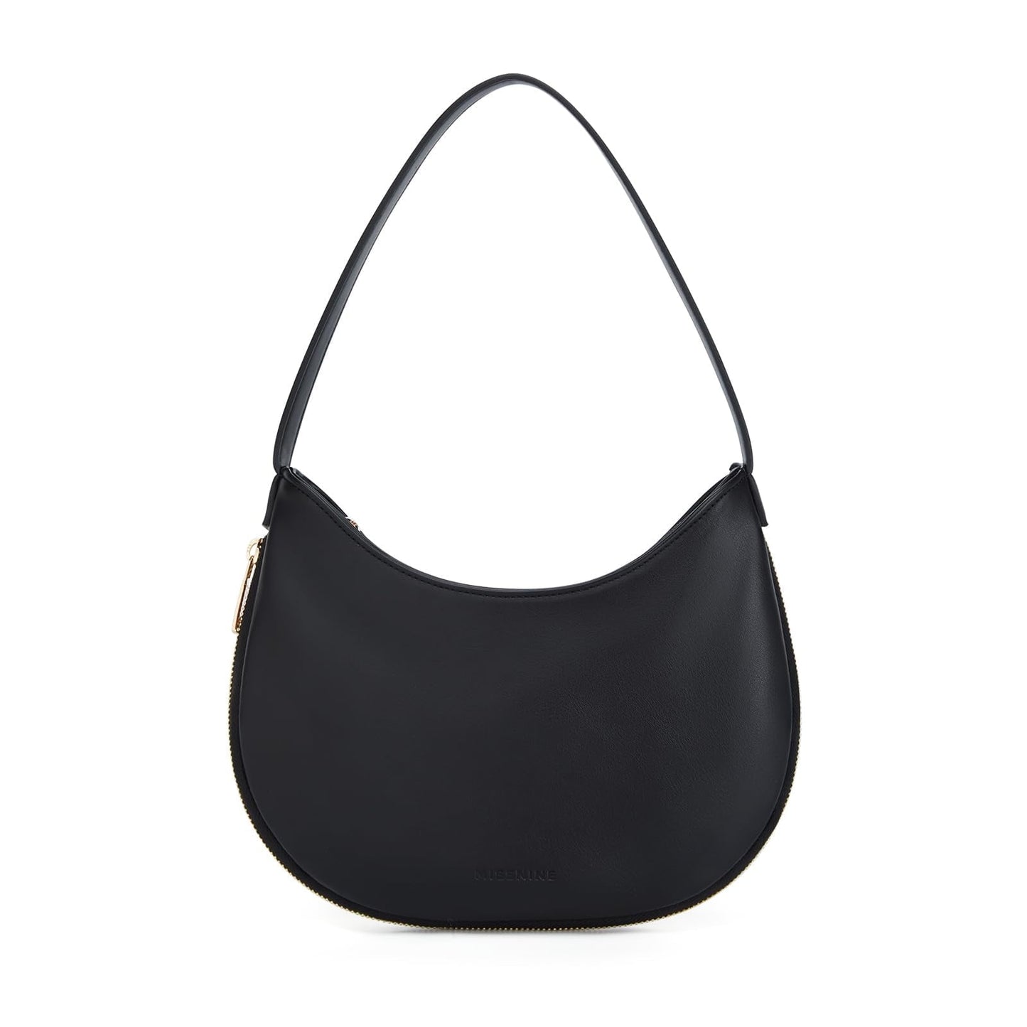 Small Vegan Leather Shoulder Bag – Black Crescent Hobo Purse with Expansion Zipper