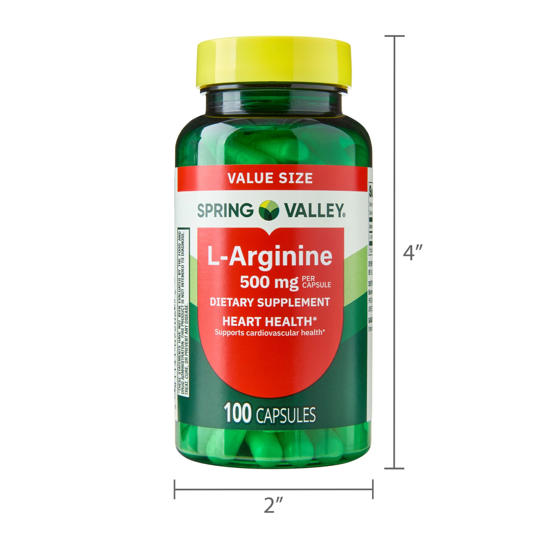 Spring Valley L-Arginine 500 mg Capsules | Heart & Circulation Support | 100 Count Spring Valley
