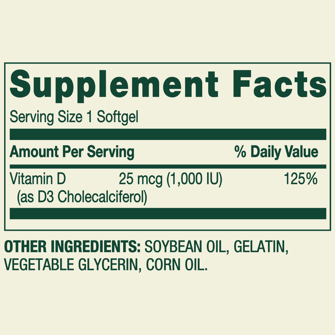 Spring Valley Vitamin D3 Softgels – 25 mcg (1000 IU), 100 Count – Bone & Immune Health Supplement Spring Valley