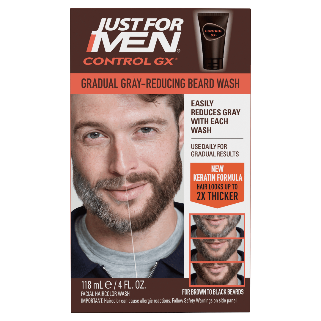 Just For Men Control GX Grey Reducing Beard Wash | Gradual Beard Color with Keratin – 4 fl oz Just For Men