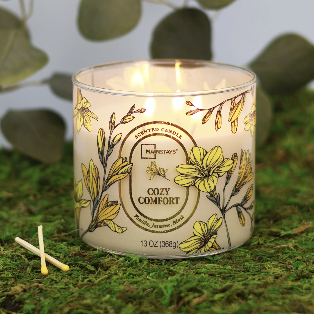 Mainstays 3-Wick Floral Scene Scented Jar Candle – Cozy Comfort, 13oz | Long-Lasting Home Fragrance Mainstays