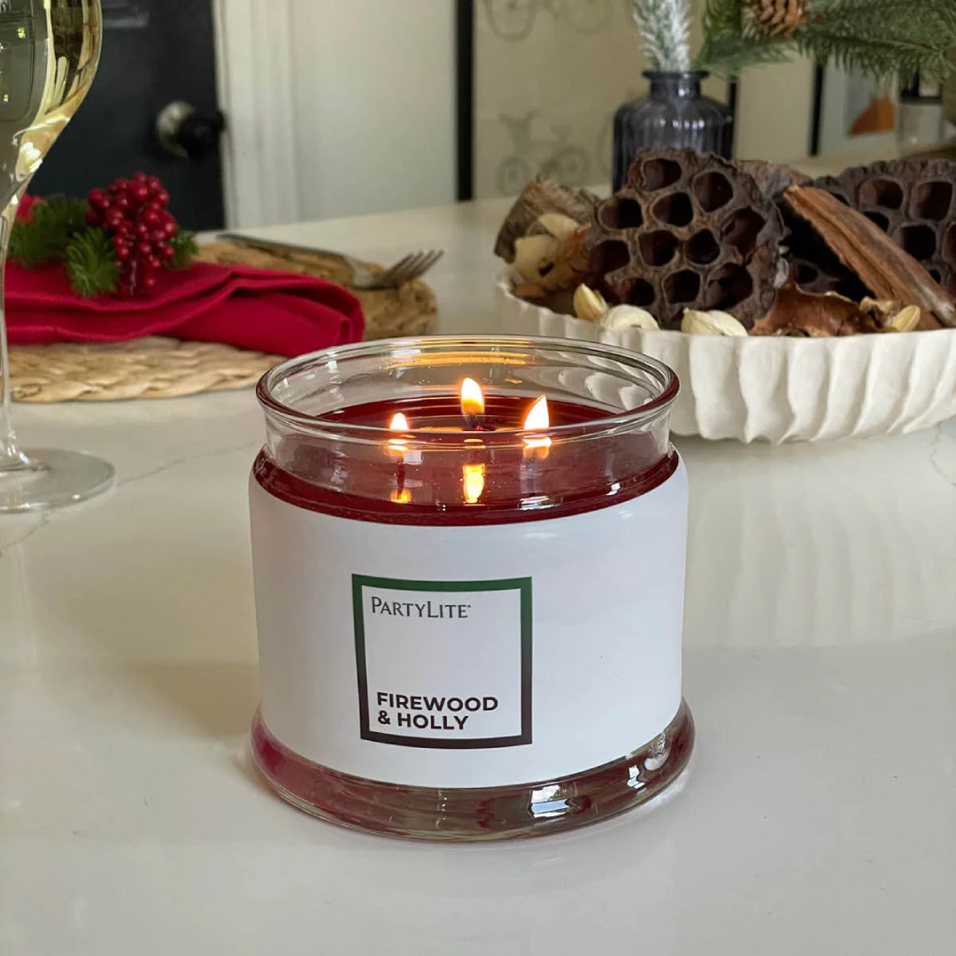 Partylite Firewood & Holly Jar Candle – 3-Wick, 13.2 oz PartyLite
