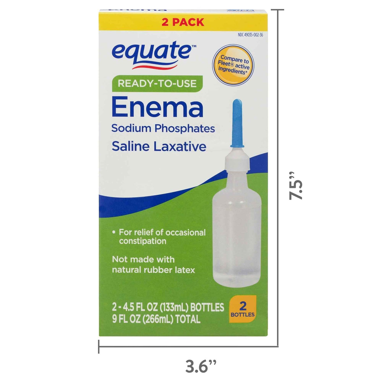 Equate Ready-to-Use Enema Sodium Phosphates Saline Laxative, 9 fl oz, 2 Pack