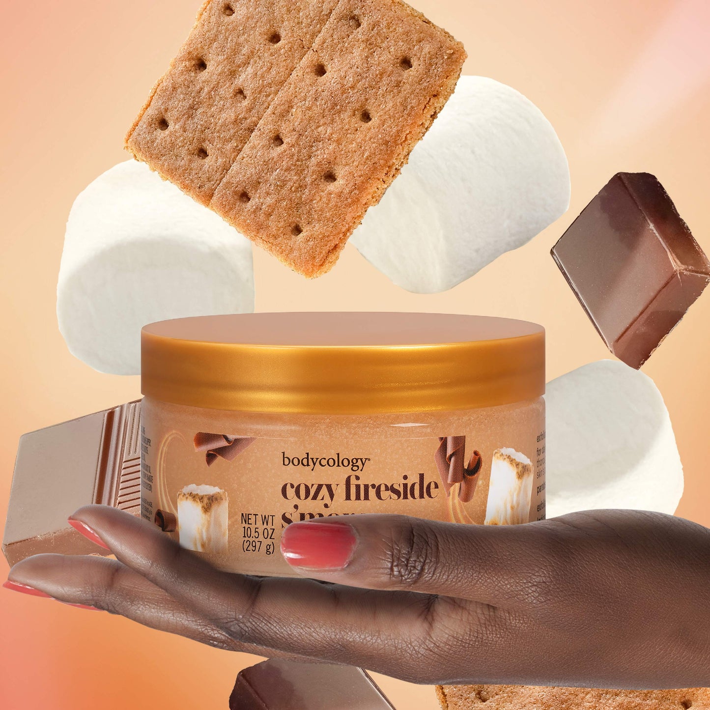 Bodycology Exfoliating Sugar Scrub, Cozy Fireside S’more – Gently Polishes & Hydrates with Warm Sweet Scent – 10 oz Jar