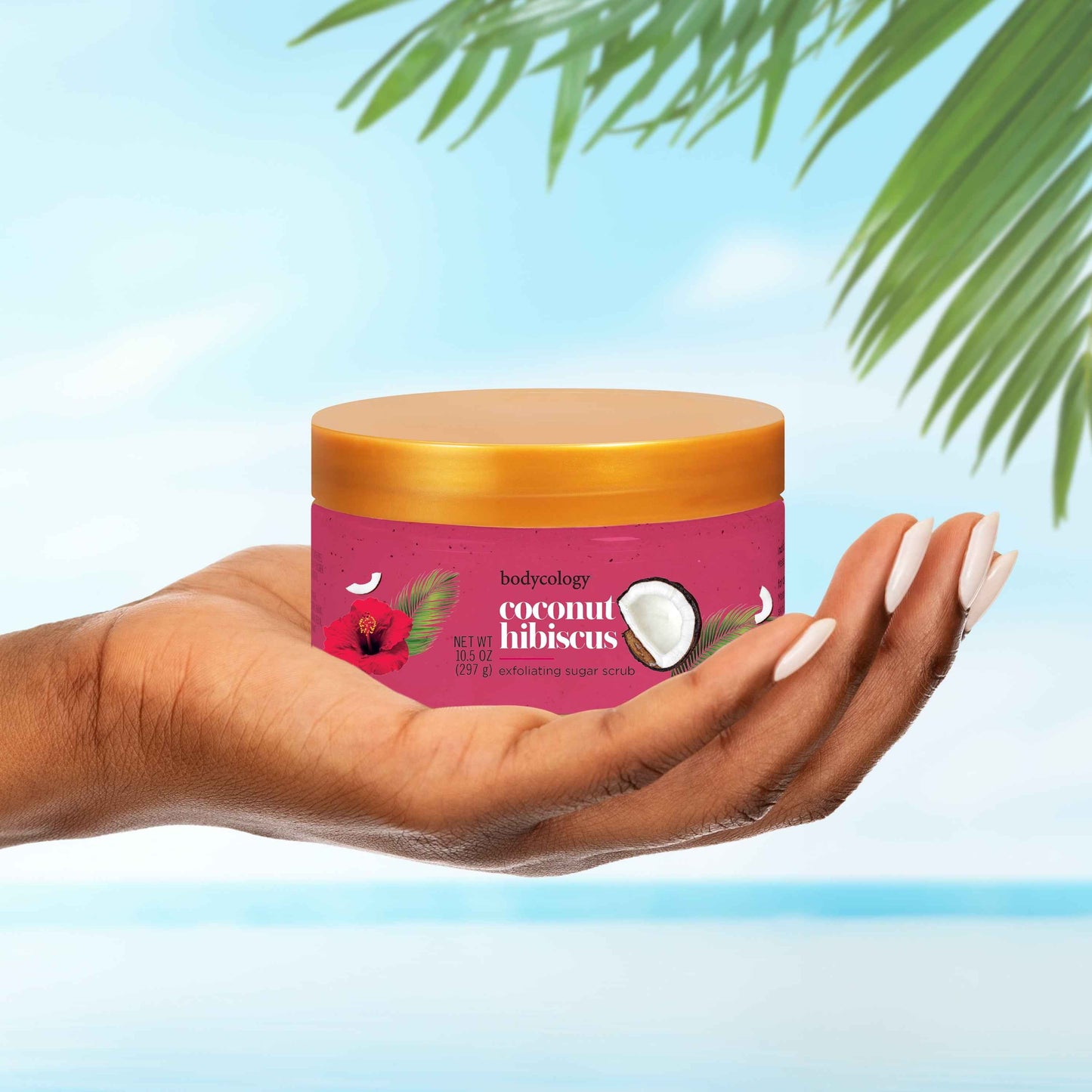 Bodycology Exfoliating Sugar Scrub, Coconut Hibiscus – 10.5 oz Jar – Gentle Body Exfoliator with Tropical Floral Scent