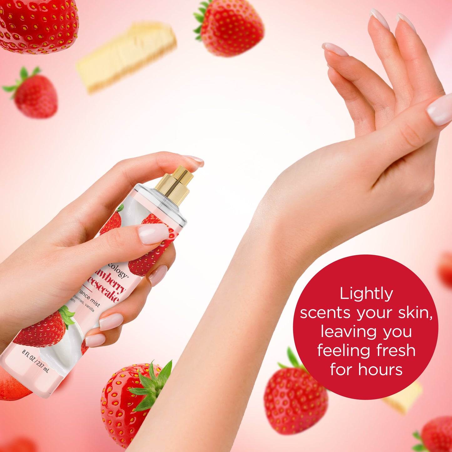 Bodycology Fragrance Body Mist Strawberry Cheesecake 8 fl oz with Strawberries Vanilla & Cream Scent