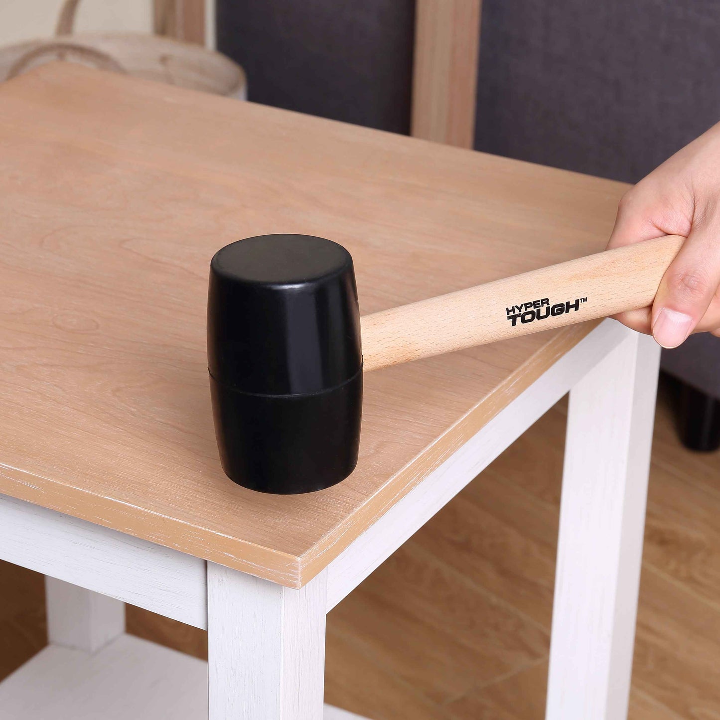 Hyper Tough 16 oz Rubber Mallet with Hardwood Handle | Non-Marring Soft-Face Hammer