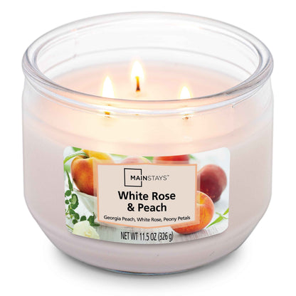 White Rose & Peach 3-Wick Candle – 11.5 oz – Sweet Floral & Fruity Fragrance for Home Ambiance