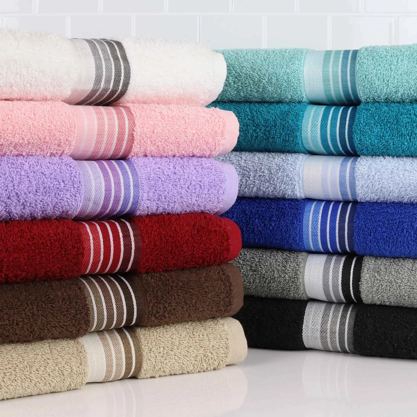 Mainstays Basic Bath Towel – Soft 100% Cotton, Highly Absorbent Striped Design – Everyday Comfort & Style