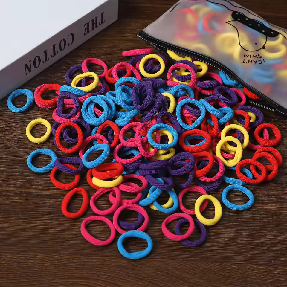 100Pcs Hair Bands for Children – Colorful Nylon Scrunchie Hair Ties, Elastic Hair Leagues for Girls