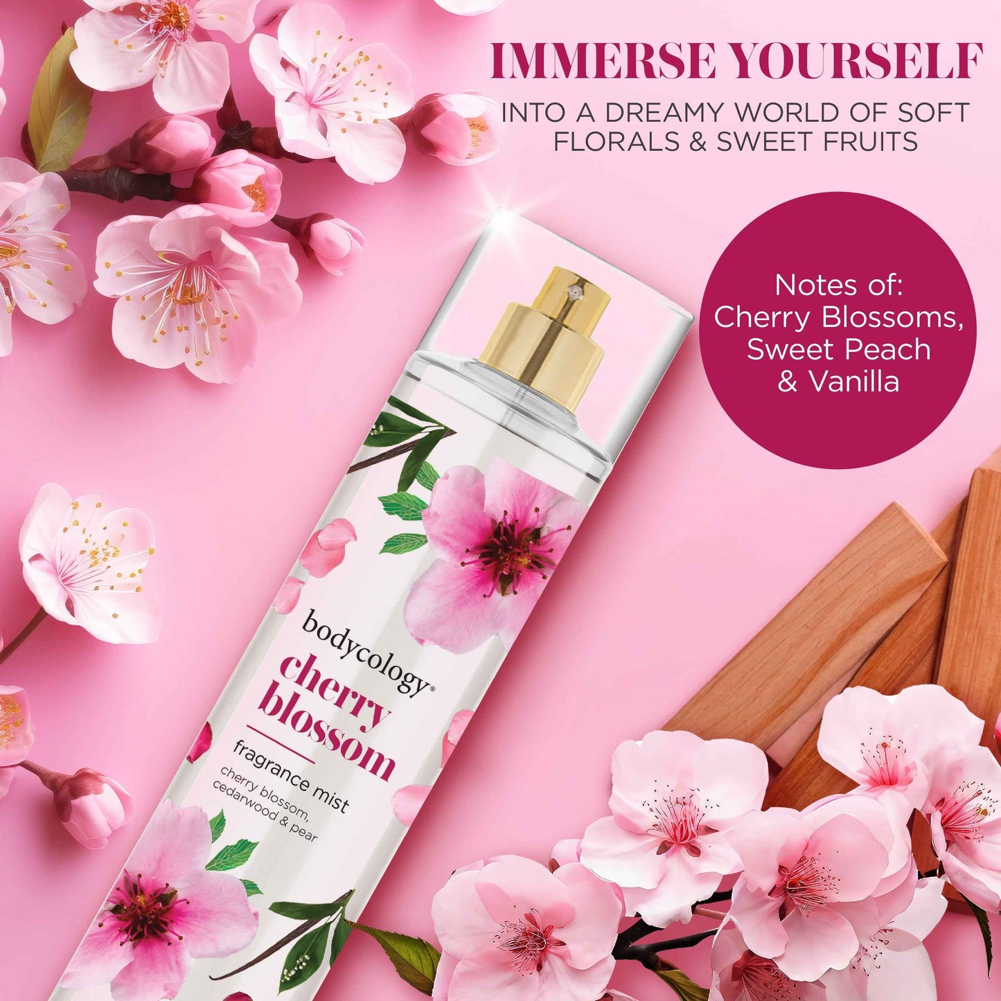 Bodycology Cherry Blossom Fragrance Body Mist – 8 fl oz | Refreshing Floral Body Spray for Women