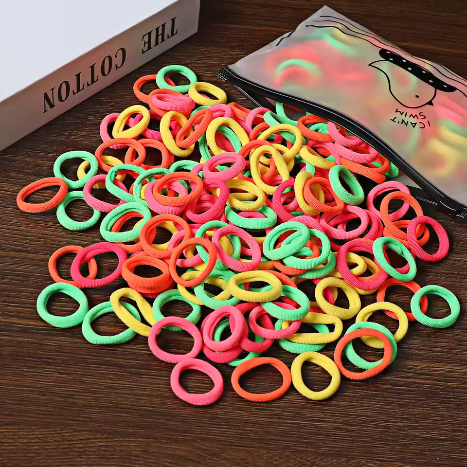 100Pcs Hair Bands for Children – Colorful Nylon Scrunchie Hair Ties, Elastic Hair Leagues for Girls