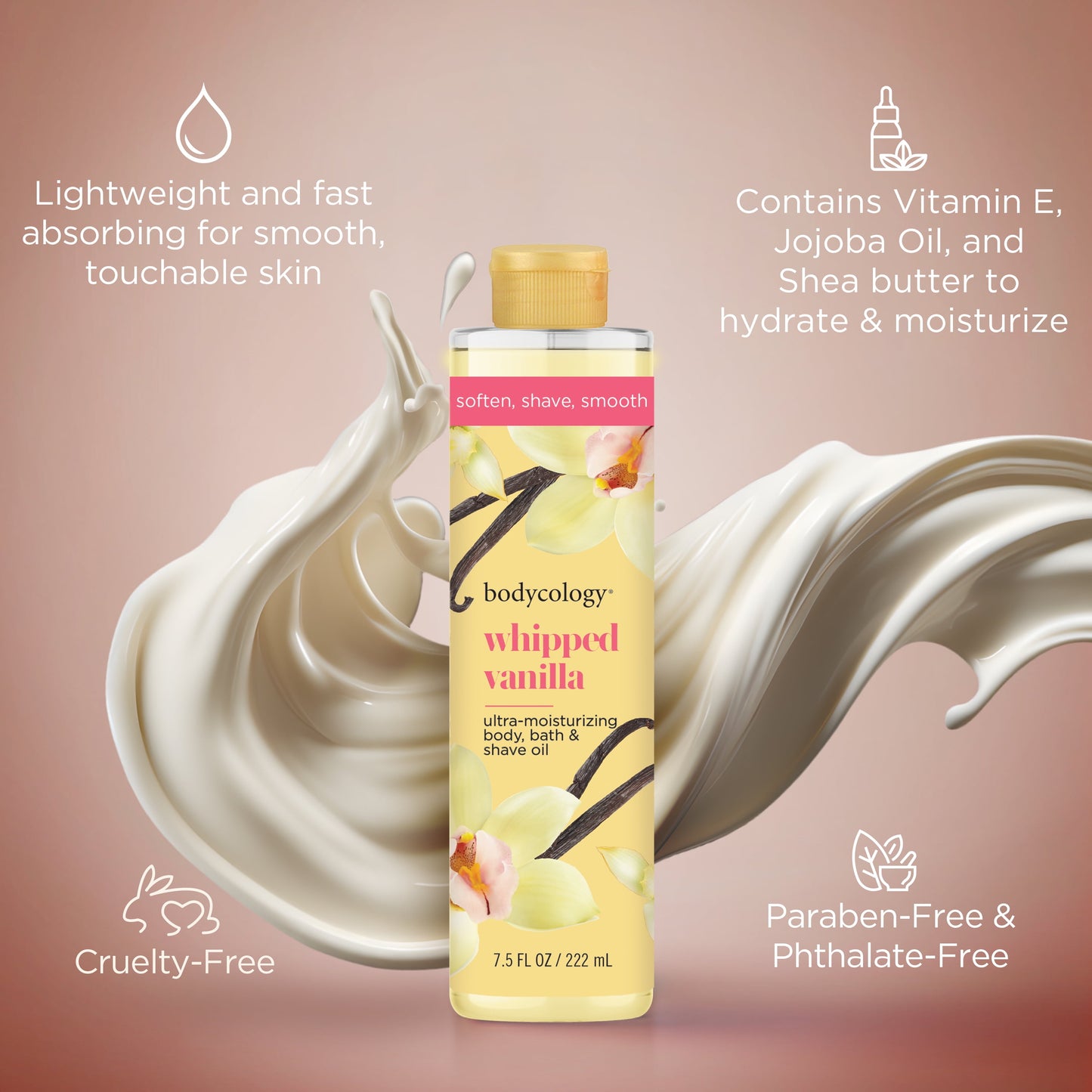 Bodycology Ultra-Moisturizing Body, Bath & Shave Oil – Whipped Vanilla, 7.5 fl oz