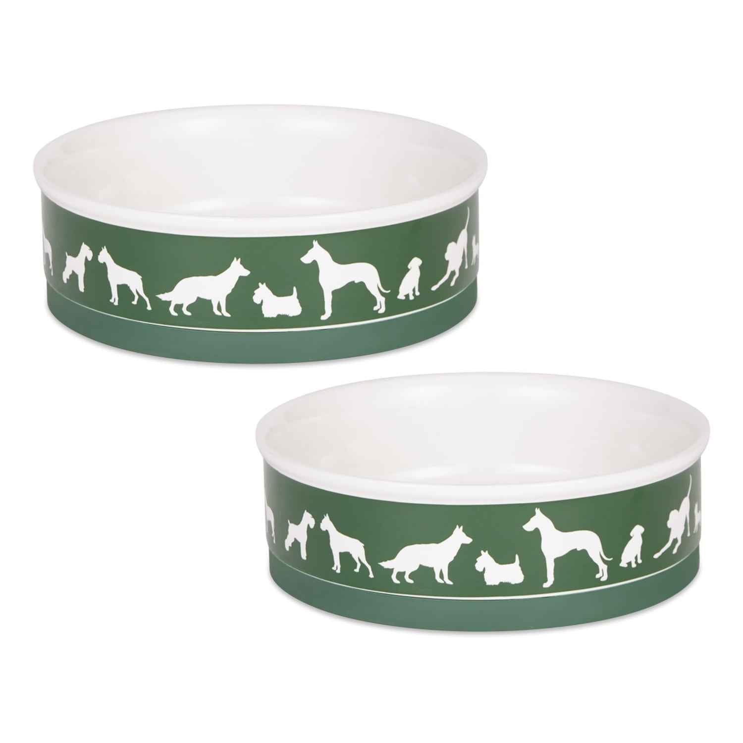 Bone Dry Ceramic Dog Bowl Set, Large 7.5", Microwave & Dishwasher Safe, Hunter Green, 2-Pack