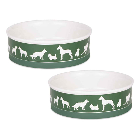 Bone Dry Ceramic Dog Bowl Set, Large 7.5", Microwave & Dishwasher Safe, Hunter Green, 2-Pack