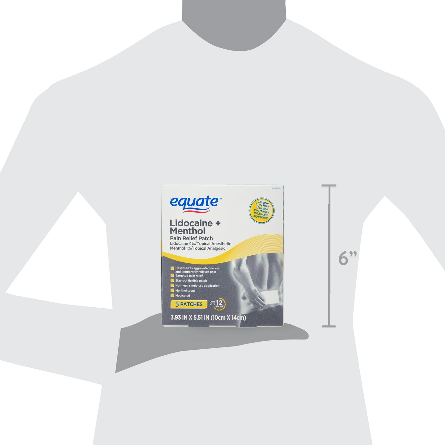 Equate Lidocaine + Menthol Pain Relief Patch – 4% Lidocaine / 1% Menthol, 5 Count