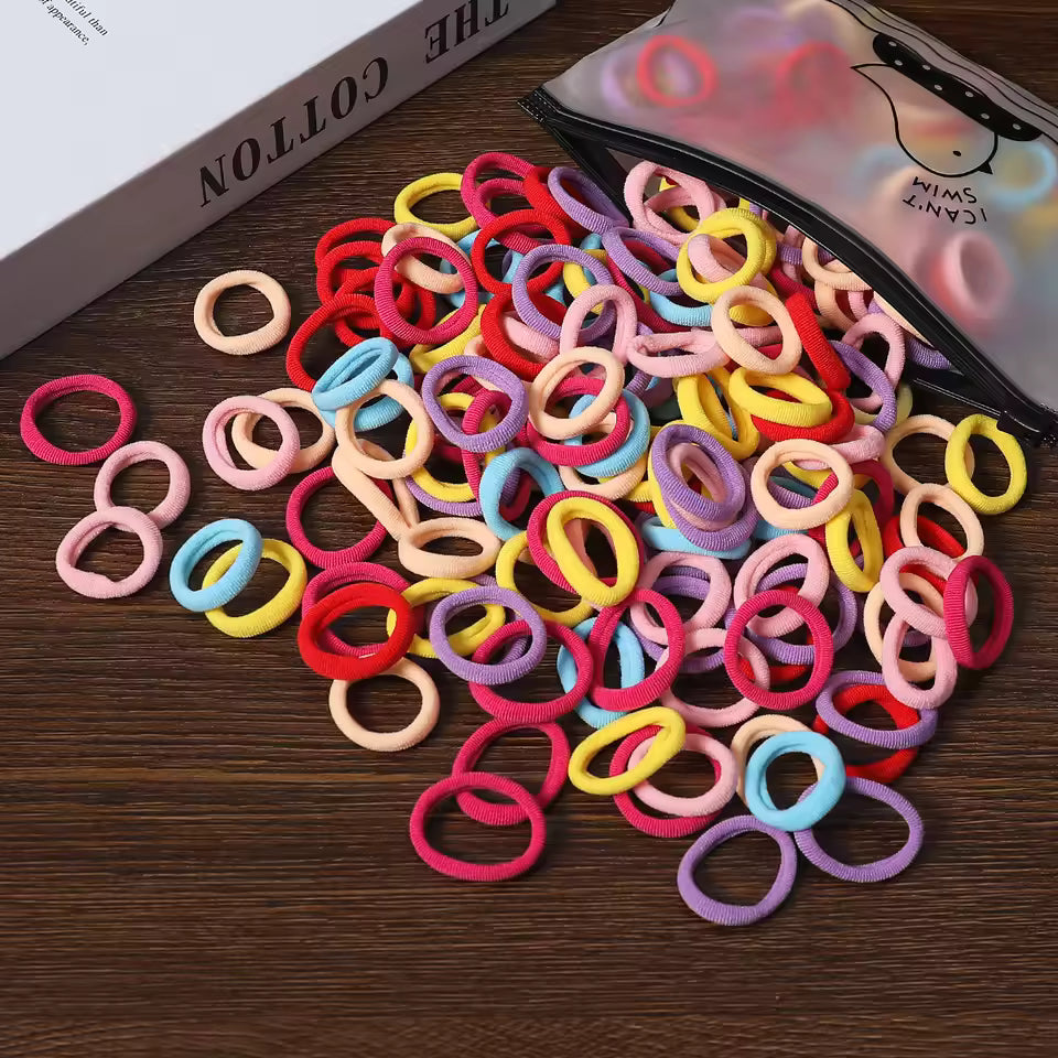 100Pcs Hair Bands for Children – Colorful Nylon Scrunchie Hair Ties, Elastic Hair Leagues for Girls