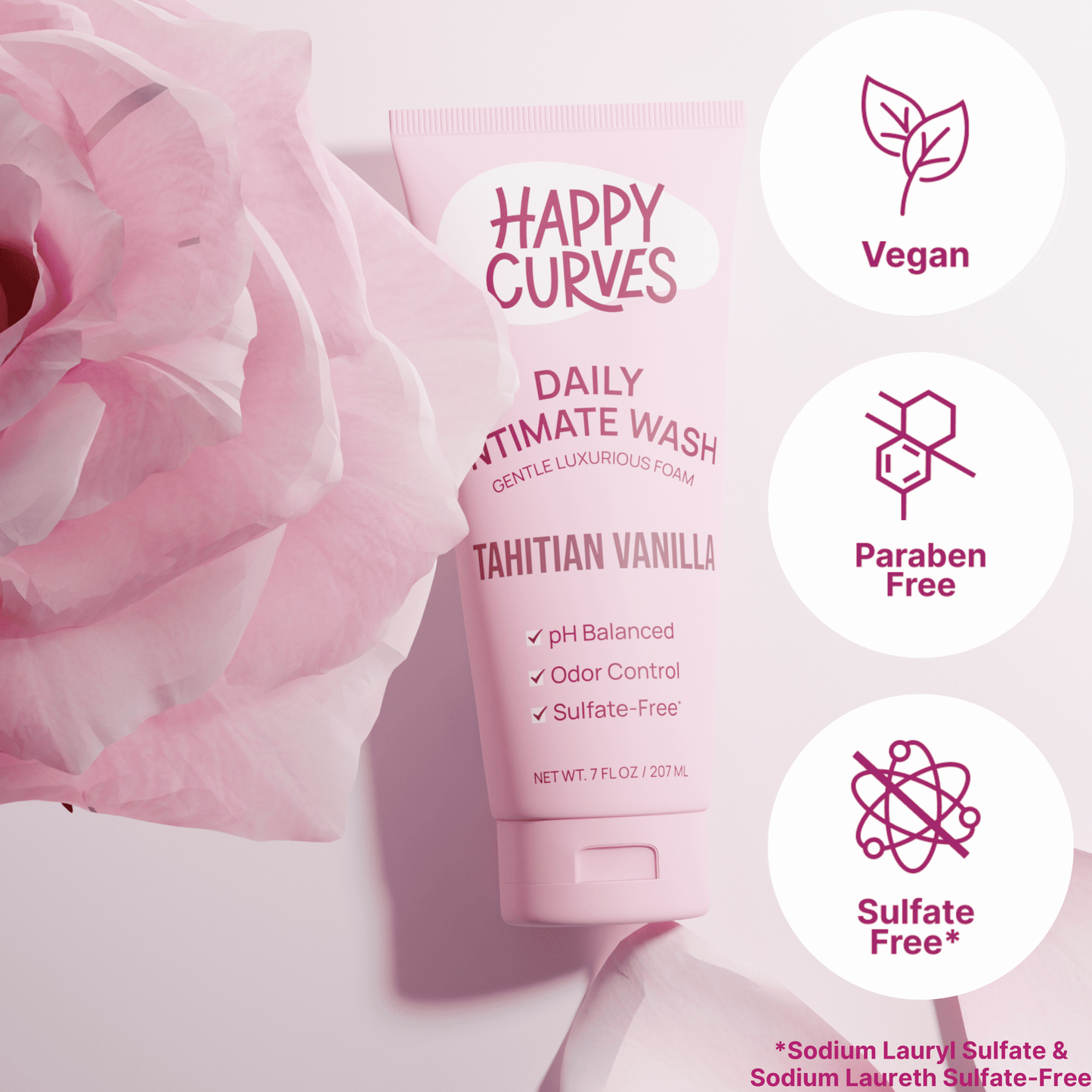 Happy Curves Feminine Intimate Wash – Tahitian Vanilla, 7 fl oz, pH-Balanced Daily Cleanser