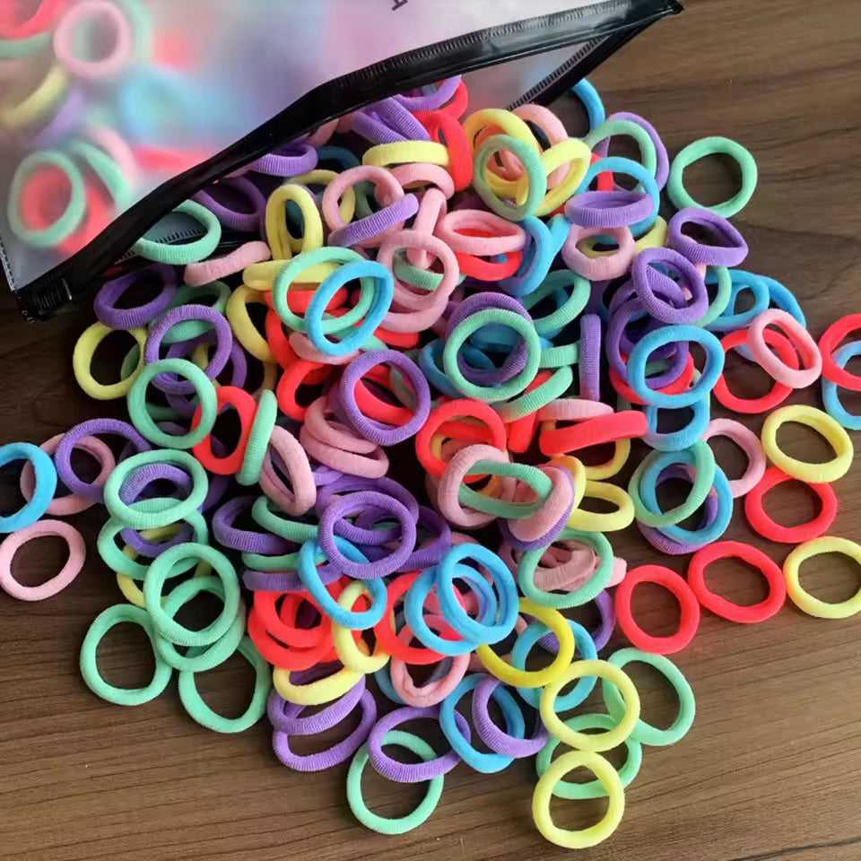 100Pcs Hair Bands for Children – Colorful Nylon Scrunchie Hair Ties, Elastic Hair Leagues for Girls