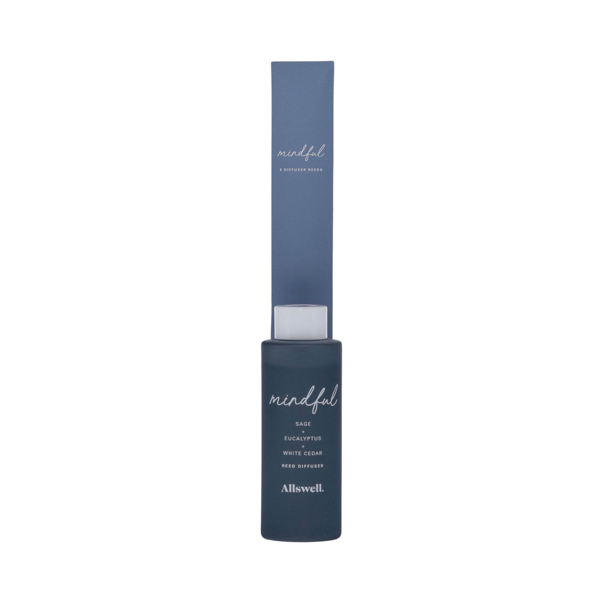 Allswell Mindful Scented Reed Diffuser – Sage, Eucalyptus & White Cedar – 3 Fl Oz (90mL) with 8 Synthetic Reeds