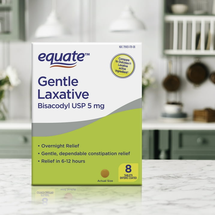 Equate Gentle Laxative Bisacodyl for Adult Constipation, 5 mg, 8 Coated Tablets, Unflavored