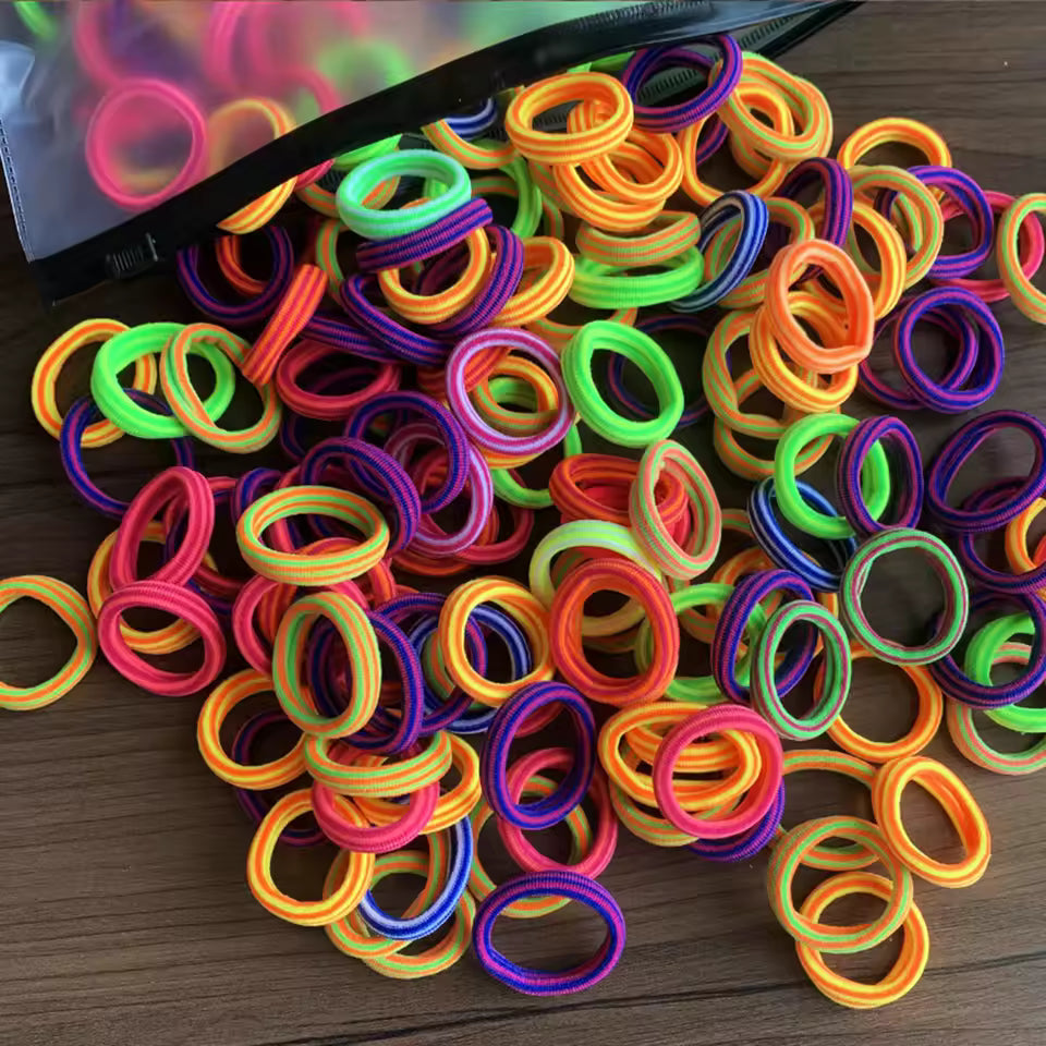 100Pcs Hair Bands for Children – Colorful Nylon Scrunchie Hair Ties, Elastic Hair Leagues for Girls
