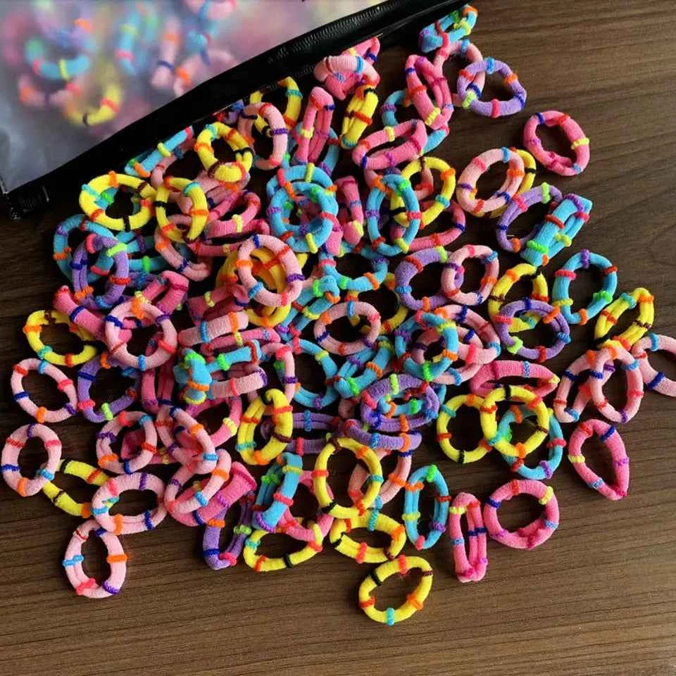 100Pcs Hair Bands for Children – Colorful Nylon Scrunchie Hair Ties, Elastic Hair Leagues for Girls