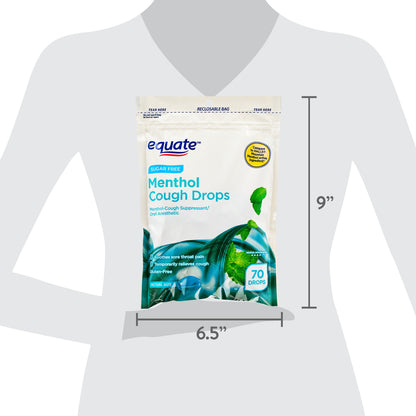Equate Sugar Free Menthol Cough Drops – 70 Count, Sore Throat & Cough Relief Lozenges, Menthol Flavor