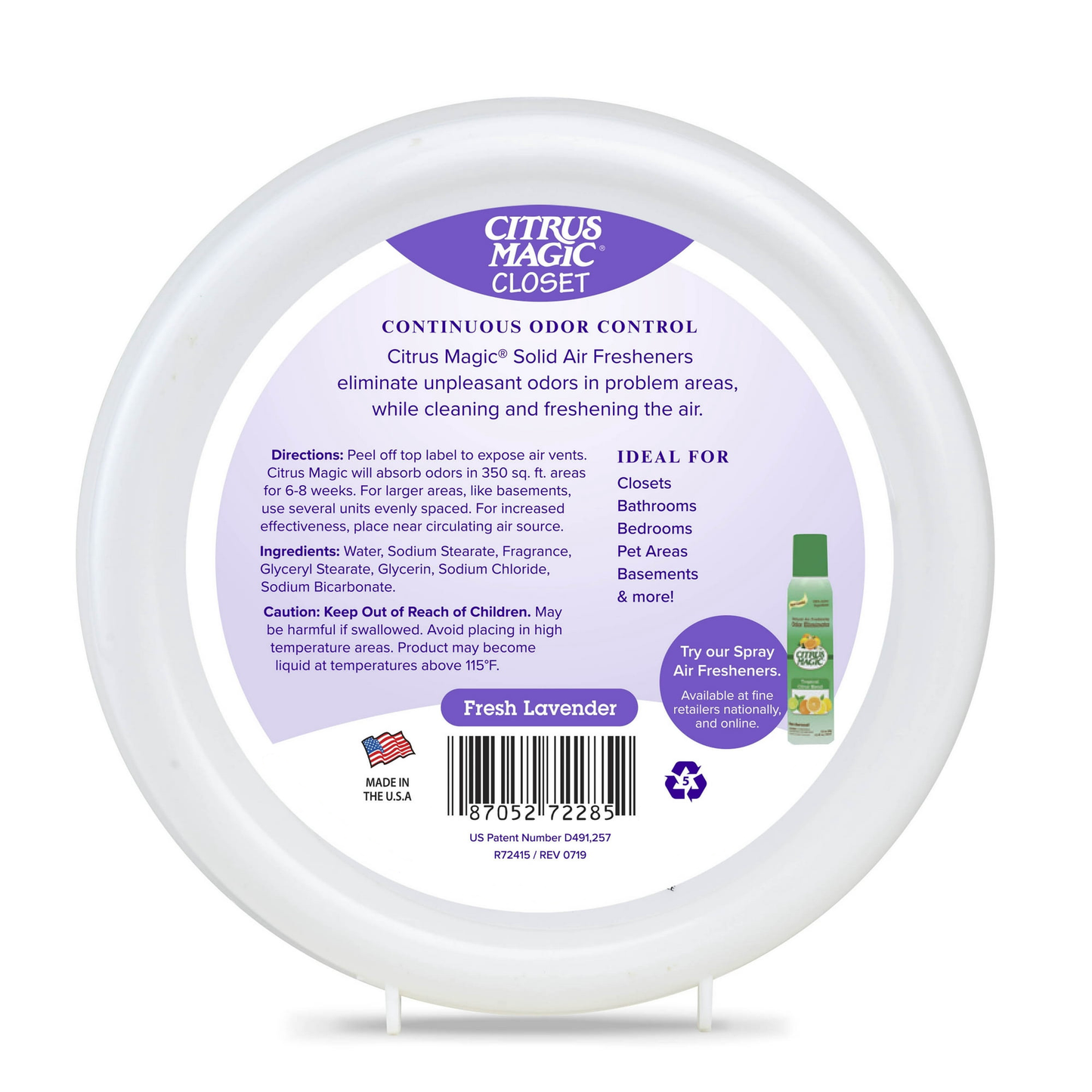 Citrus Magic For Closets Odor Absorbing Solid Air Freshener, Fresh Lavender, 8-Ounce — Case of 6