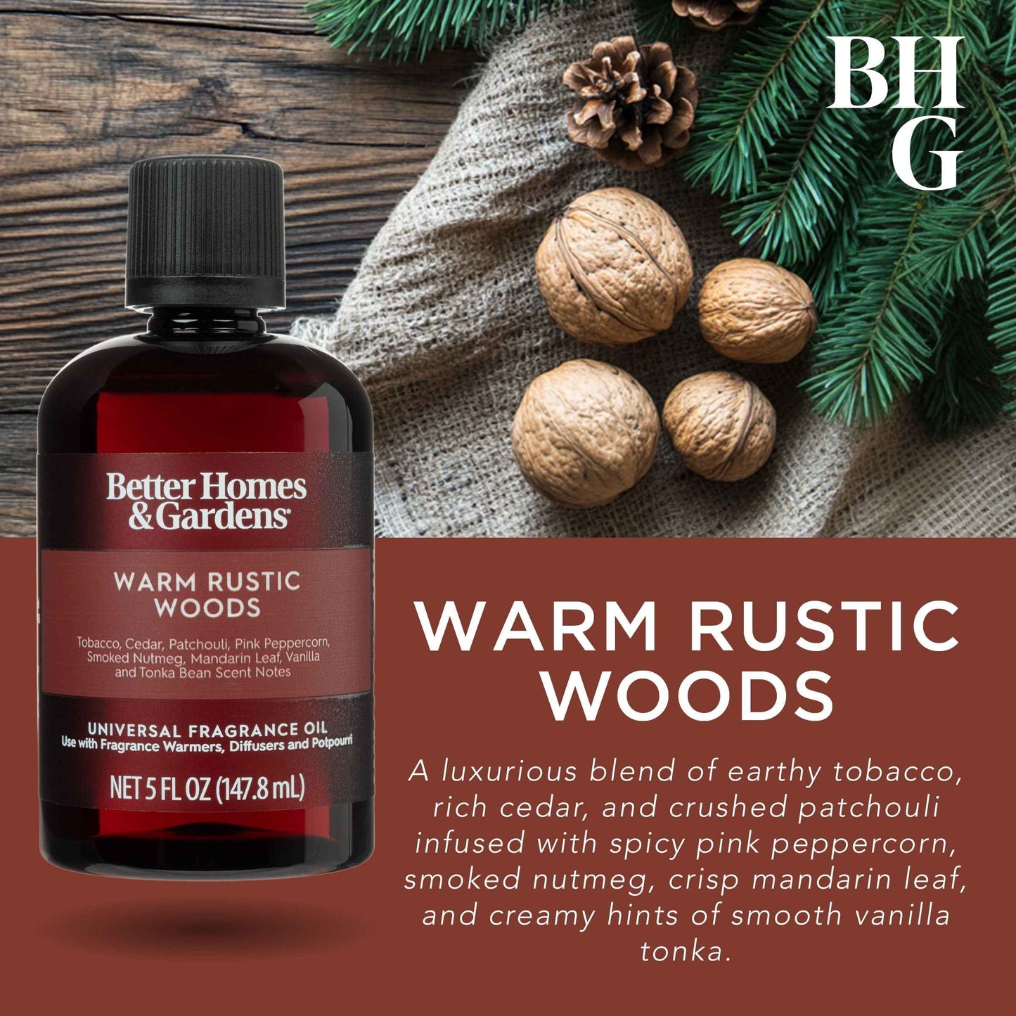 Better Homes & Gardens Universal Fragrance Oil – Warm Rustic Woods, 5 fl oz