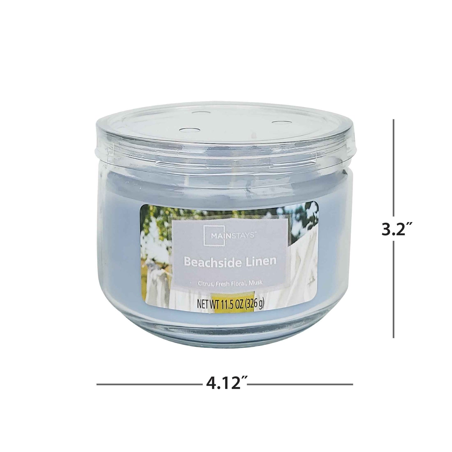 Mainstays Beachside Linen 3-Wick Glass Jar Candle – Fresh Clean Scent, Blue, 11.5 oz