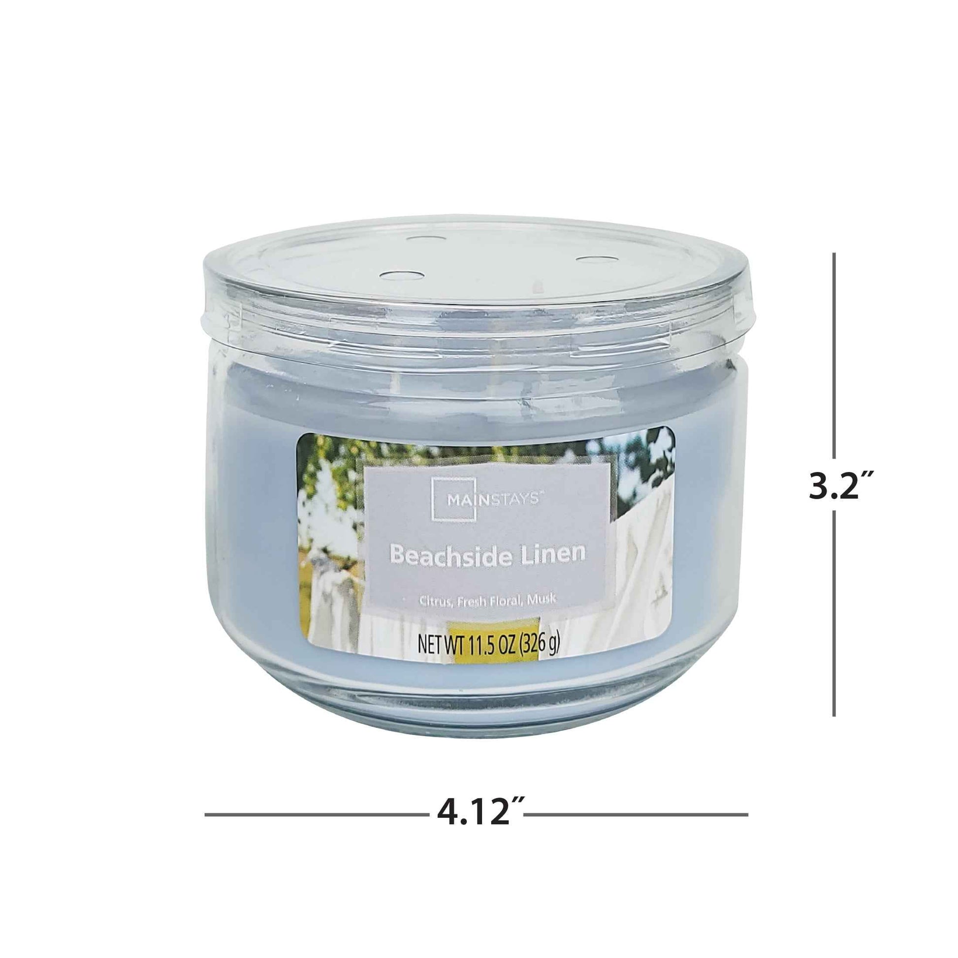 Mainstays Beachside Linen 3-Wick Glass Jar Candle – Fresh Clean Scent, Blue, 11.5 oz
