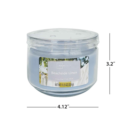 Mainstays Beachside Linen 3-Wick Glass Jar Candle – Fresh Clean Scent, Blue, 11.5 oz
