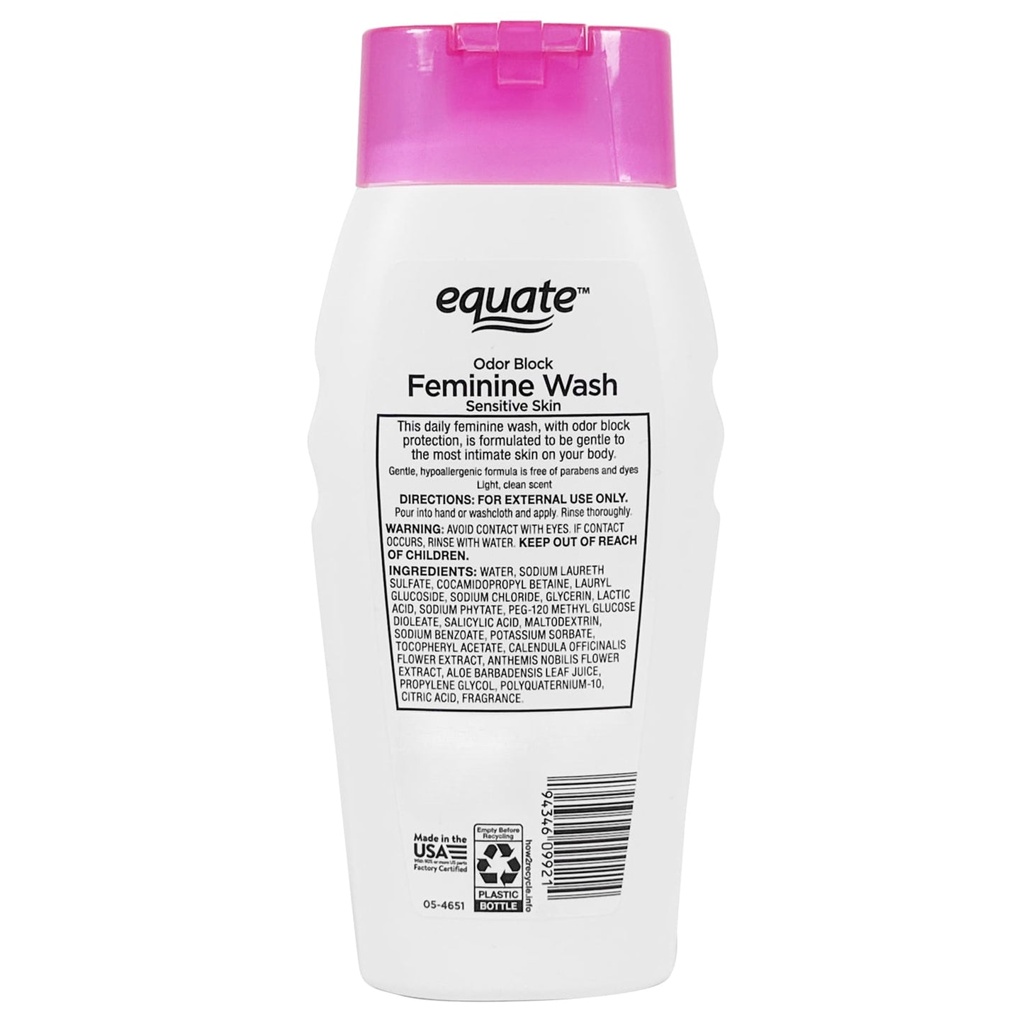 Equate Odor Block Feminine Wash for Sensitive Skin – pH-Balanced, Gentle Daily Cleanser, 12 fl oz